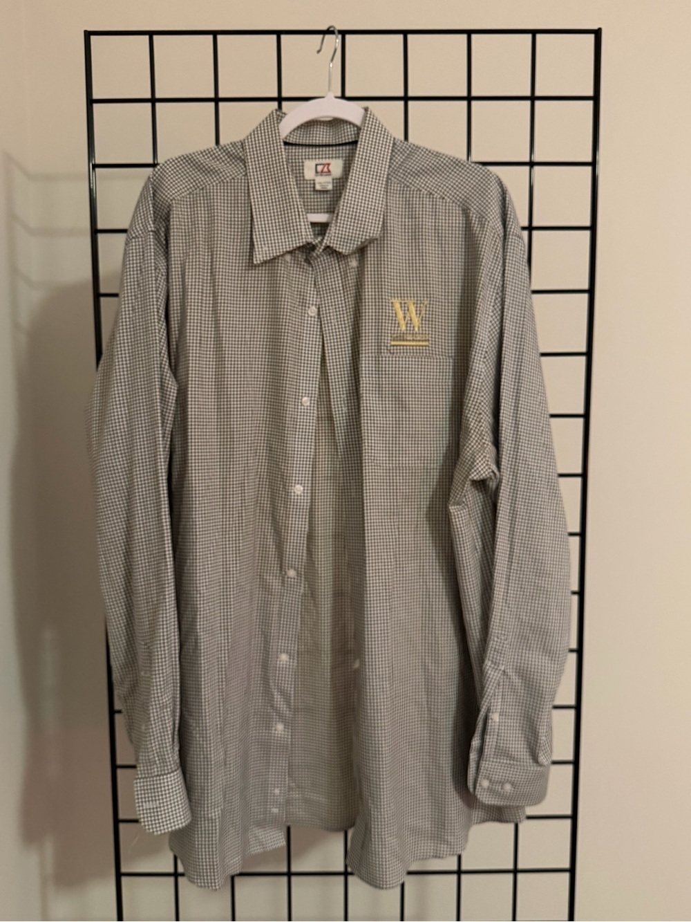 Cutter & Buck Men's Gray Check Button-Down Shirt with Wofford Logo